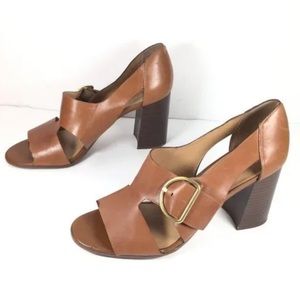 Franco Sarto Mirabel Leather Buckle Heels Brown 7